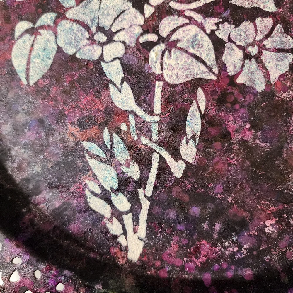 HANDCRAFTED Upcycled Metal Tray HANDPAINTED Tabletop Art Decor Floral Artwork